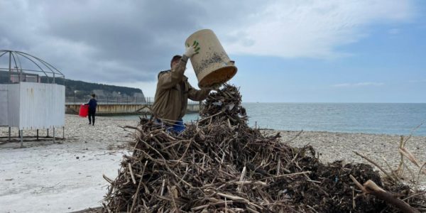 В Геленджике местные жители убрали с пляжей мусор и ветки