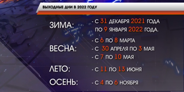Минтруд России утвердил календарь выходных на 2022 год