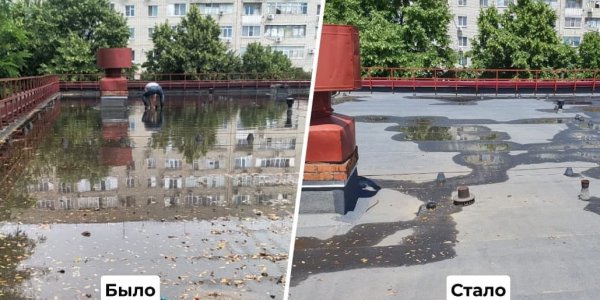 В Краснодаре дождевая вода залила кровлю школы № 78