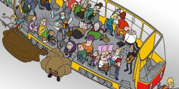 Краснодарский художник изобразил типичный городской трамвай в час пик