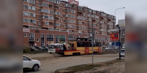 В Краснодаре первый трамвай проехал по новой ветке на улице Московской