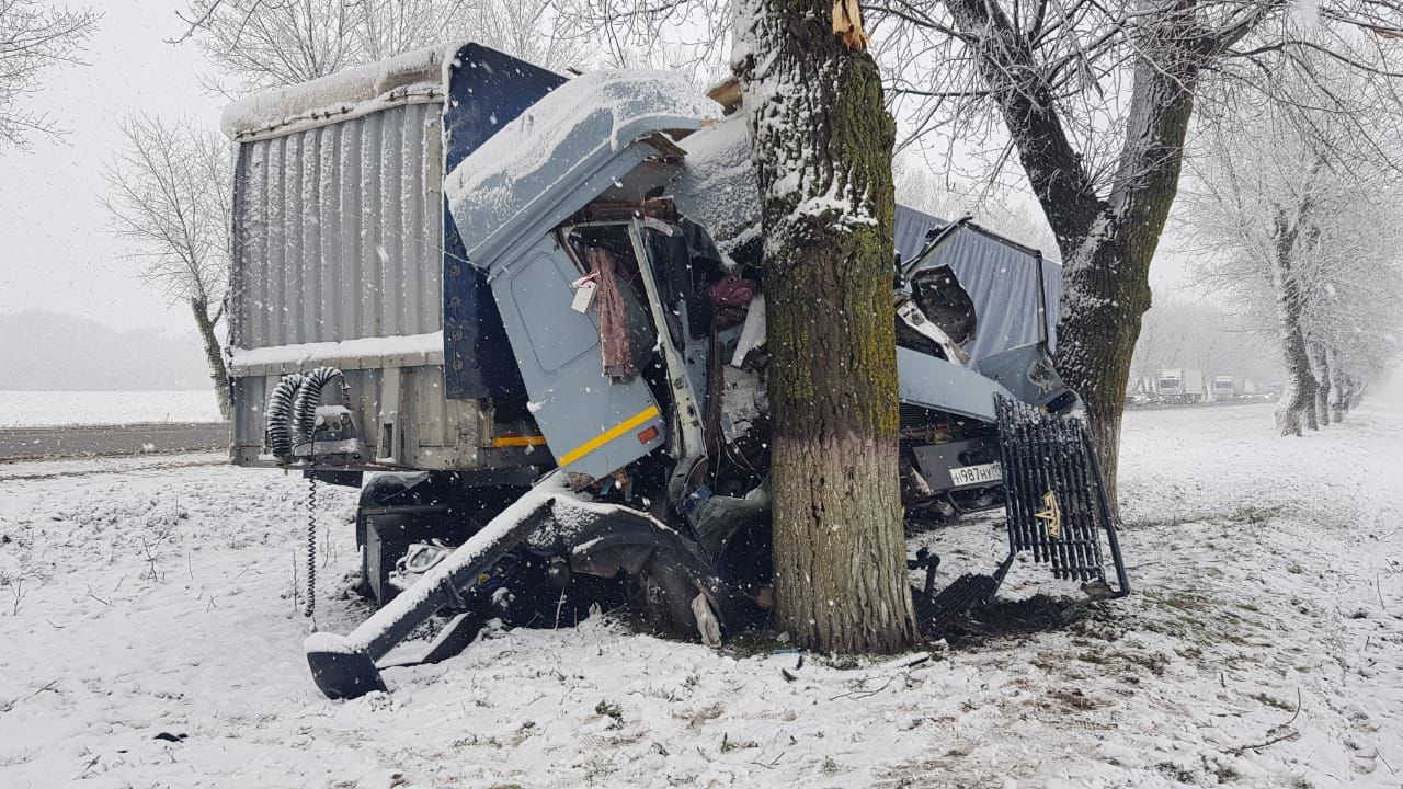 В Каневском районе грузовик съехал с трассы и врезался в дерево, водитель погиб