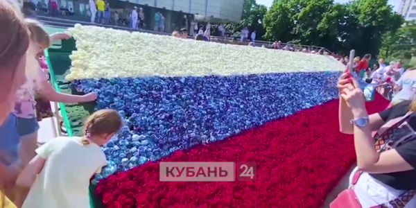 В Краснодаре установили мировой рекорд, собрав флаг России из 50 тыс. живых роз