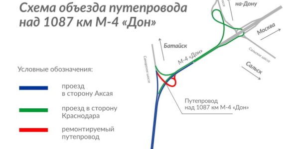 На трассе М-4 «Дон» под Ростовом-на-Дону из-за ремонта путепровода изменили схему движения