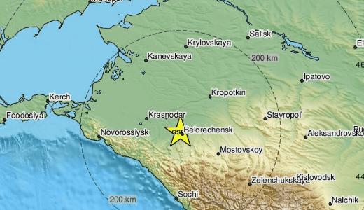 В Краснодарском крае произошло землетрясение магнитудой 4,2
