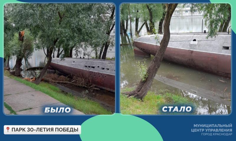 В Краснодаре подтопило участок парка на Затоне с подводной лодкой