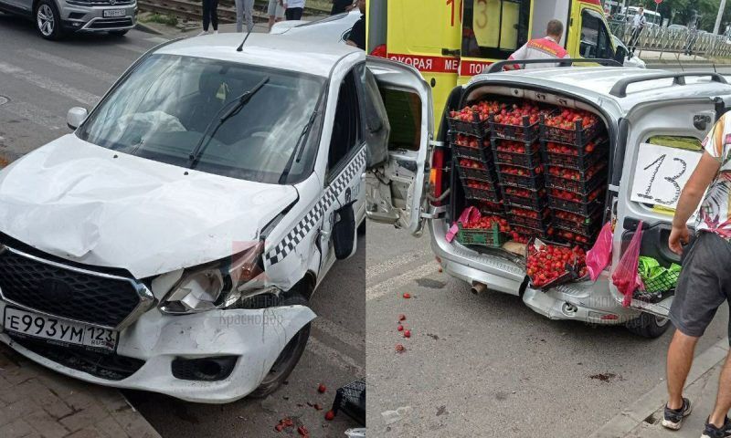 Появились подробности «клубничного» ДТП с таксистом, который врезался в машину продавца ягод в Краснодаре. Видео