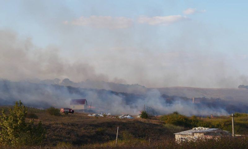Поле сухой травы загорелось в Анапе, огонь охватил 800 кв. метров