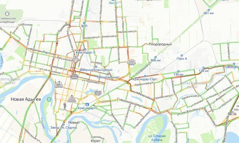 Краснодар вечером 25 октября «увяз» в 9-балльных пробках