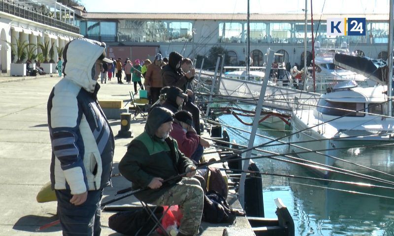 Сезон кефали: в морском порту Сочи десятки рыбаков выстроились на причале
