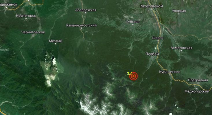 Землетрясение магнитудой 3,7 произошло в Мостовском районе