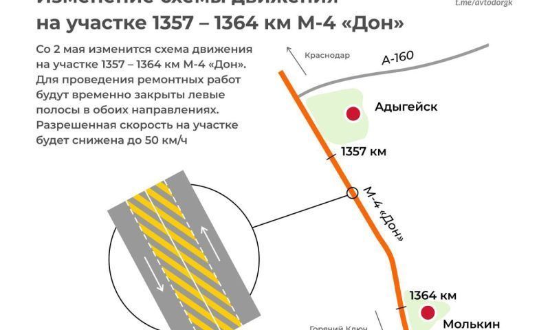 Схема движения на трассе М-4 «Дон» под Краснодаром изменится до лета
