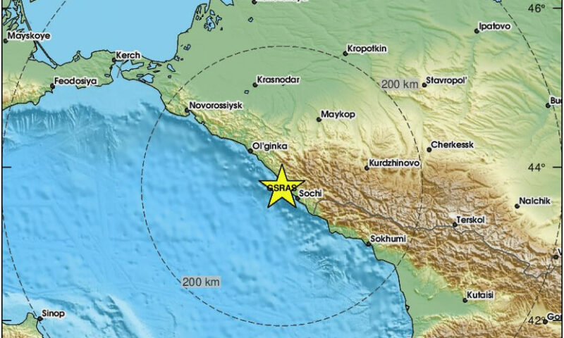 Между Сочи и Туапсе 7 июля произошло землетрясение магнитудой 3,6
