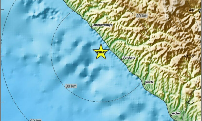 Землетрясение магнитудой 3,3 произошло 22 июля у берегов Сочи