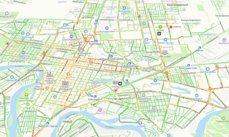 Сильные пробки собрались на улицах Краснодара вечером 27 сентября