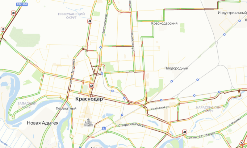 Краснодар увяз в 9-балльных пробках вечером 23 октября