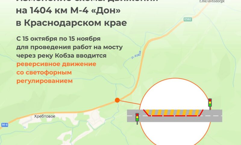 Реверсивное движение введут до 15 ноября на трассе М-4 «Дон» в Горячем Ключе