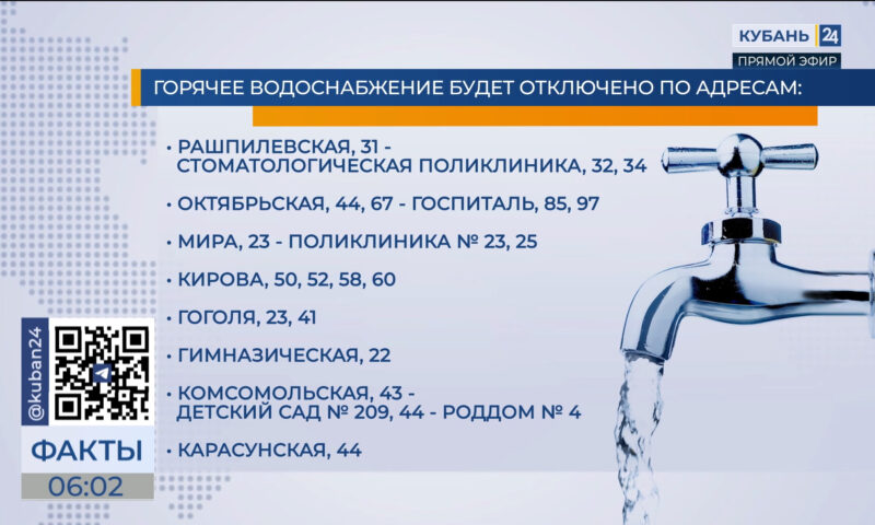 Жителей центра Краснодара предупредили об отключении горячей воды 16 октября