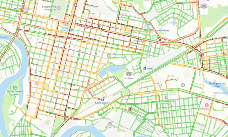 Краснодар встал в 9-балльных пробках в середине недели 11 декабря