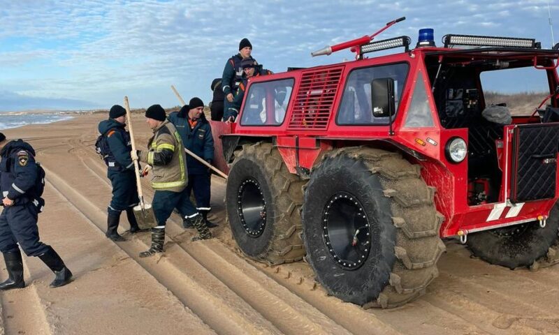 Снегоболотоход привлекли к расчистке пляжей от мазута на Кубани