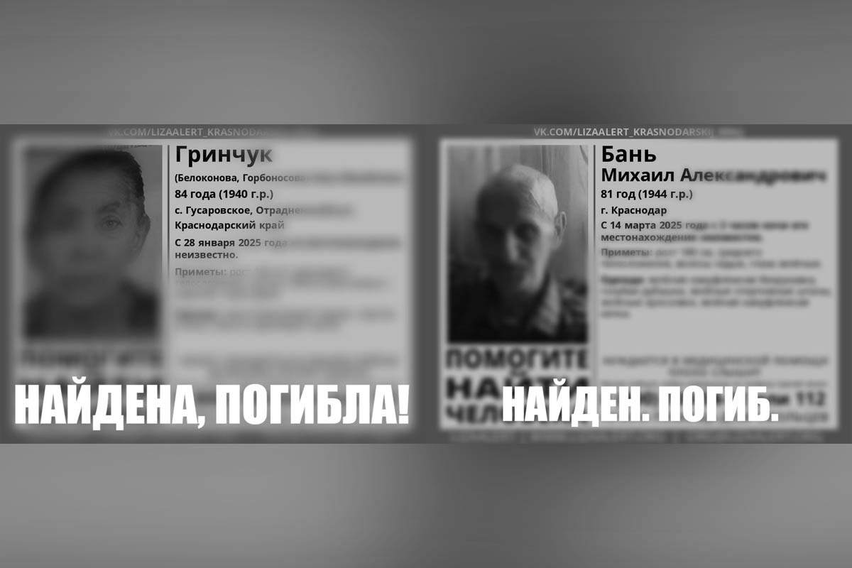 Пропавших в Краснодарском крае двоих пенсионеров нашли погибшими