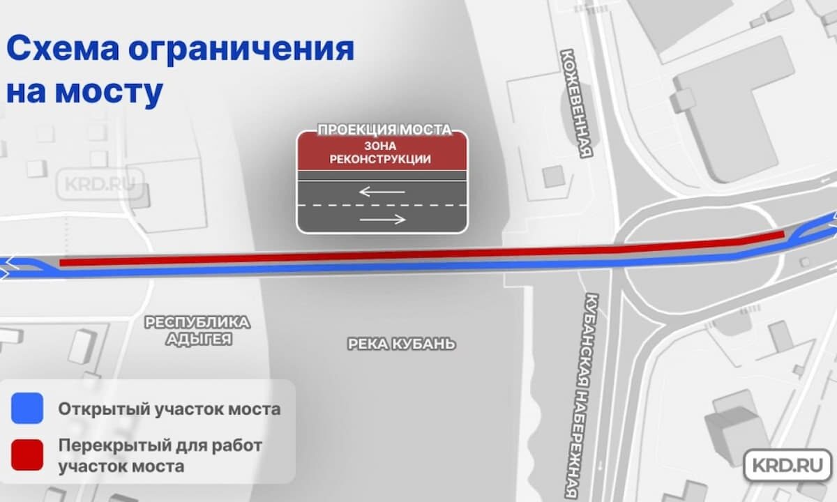 В мэрии Краснодара напомнили об изменении схемы движения на Тургеневском мосту