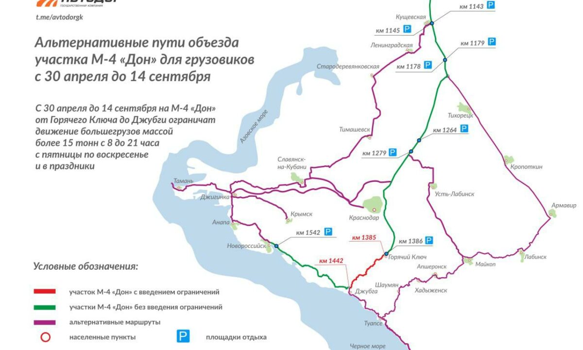 Ограничение для грузовиков введут на лето на трассе М-4 «Дон» на Кубани