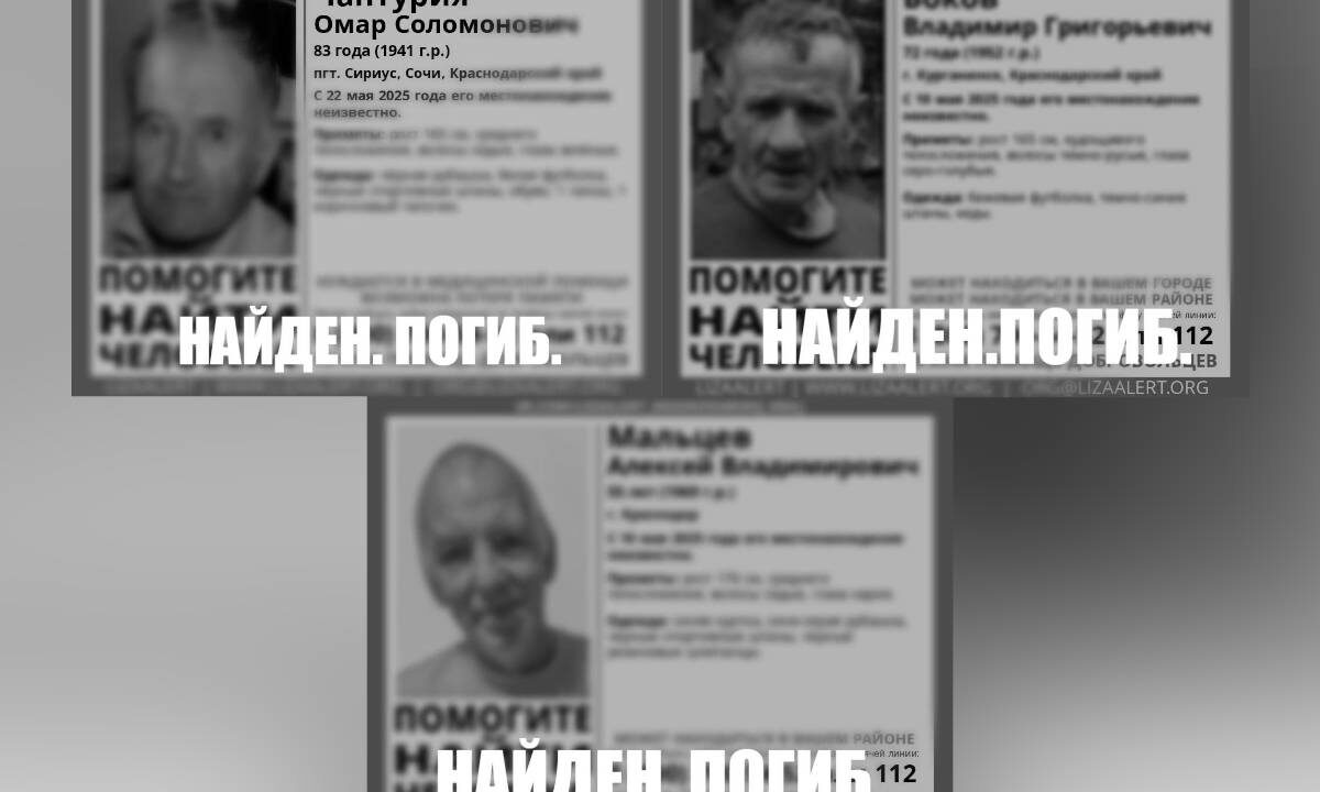Троих пропавших на Кубани в мае пожилых мужчин нашли погибшими