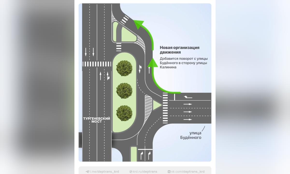 На подъезде к Тургеневскому мосту в Краснодаре вернули двустороннее движение
