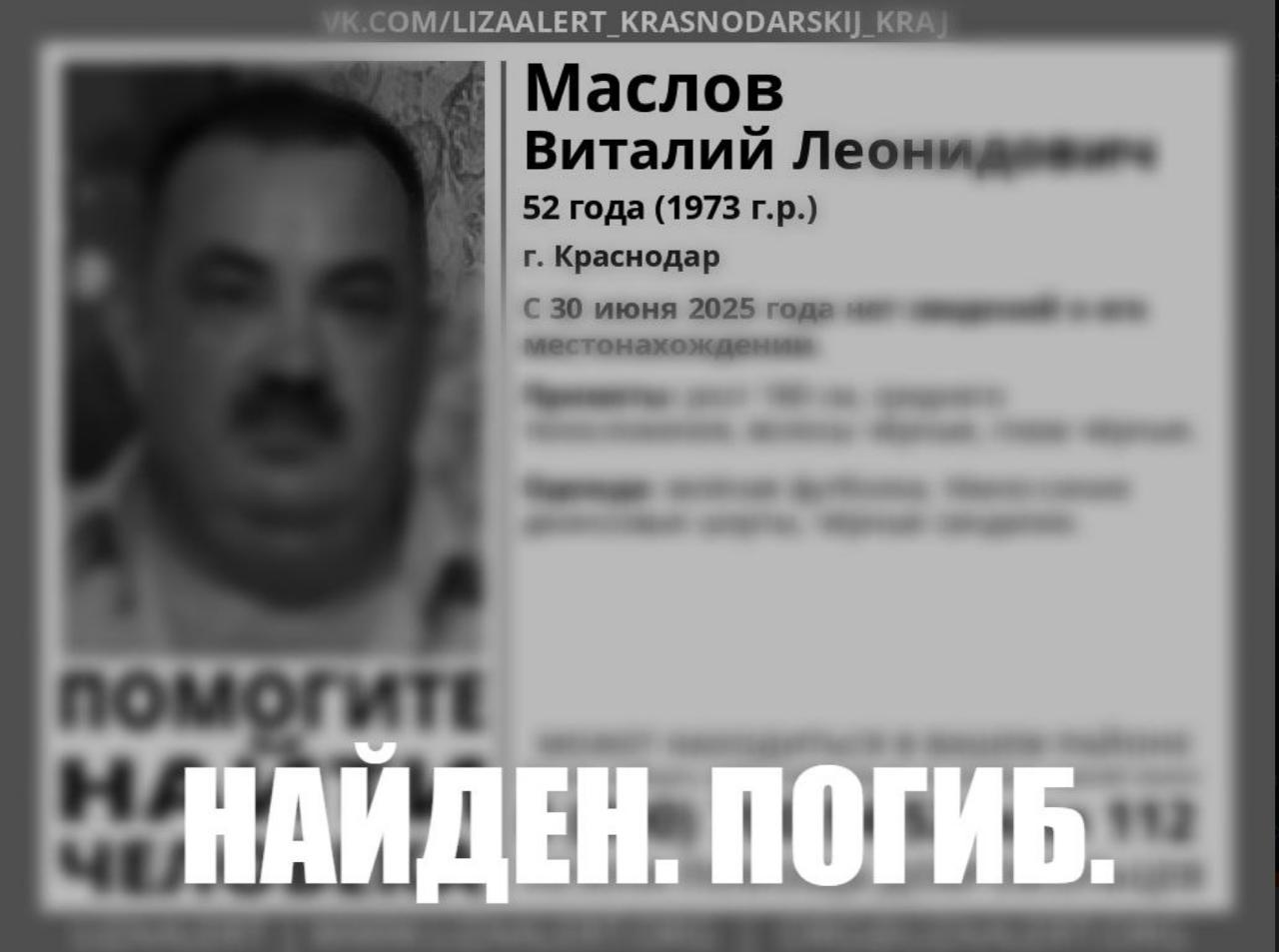 Пропавшего в конце июня в Краснодаре мужчину нашли погибшим