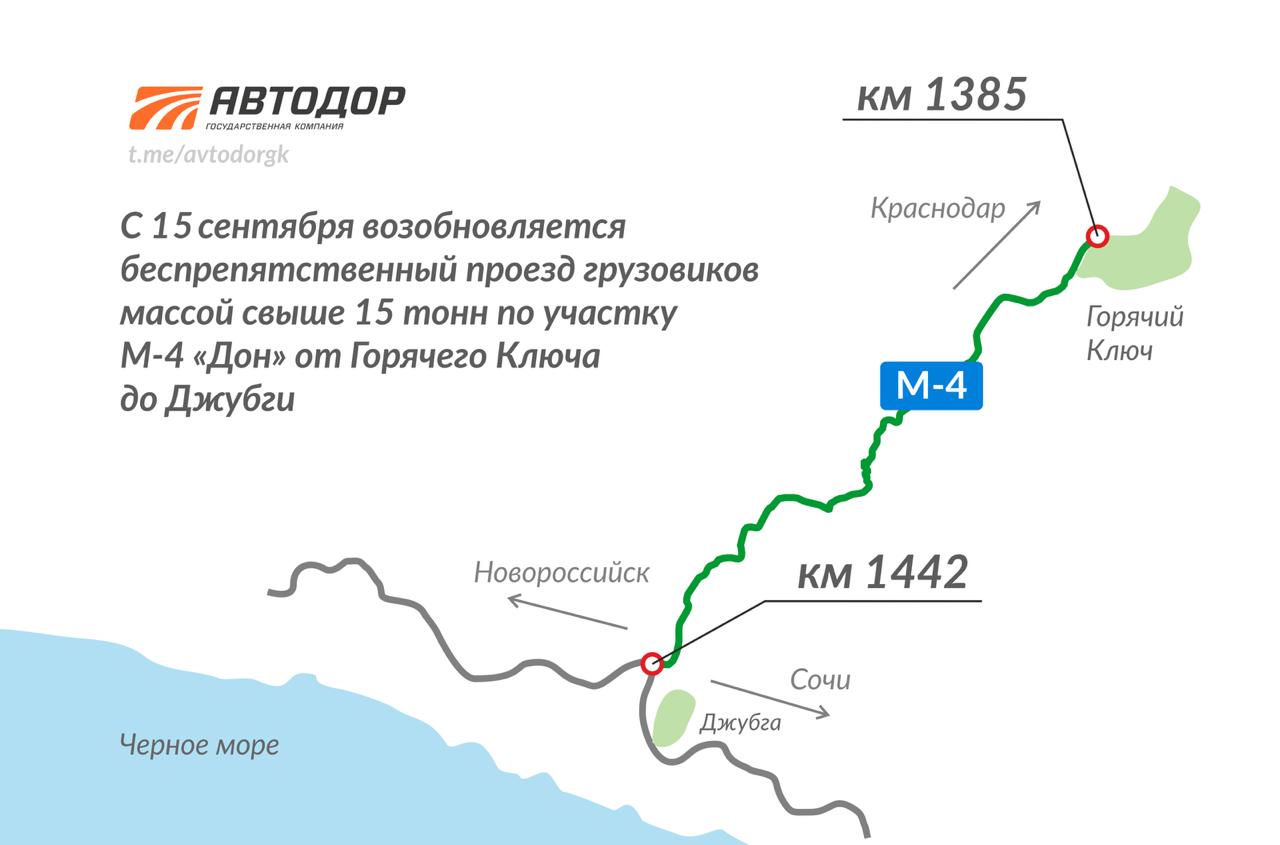 На трассе М-4 «Дон» в Горячем Ключе открыли движение грузовиков к морю
