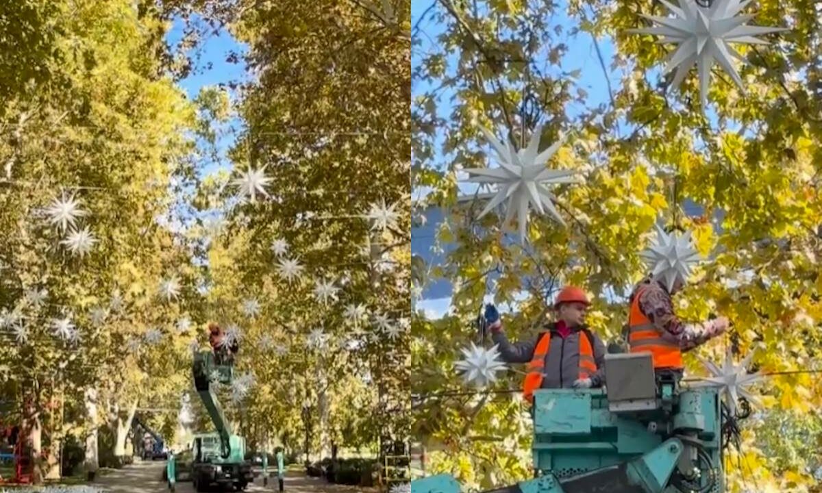 Новогоднюю иллюминацию начали устанавливать на улице Красной в Краснодаре