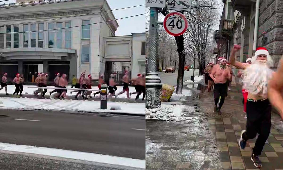 Толпа полуголых Дедов Морозов устроила забег в центре Краснодара